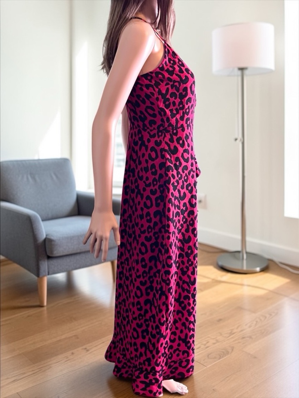 Jennifer Lopez Maxi Dress XS Berry Leopard Ruffle Slip NWT - Picture 7 of 8